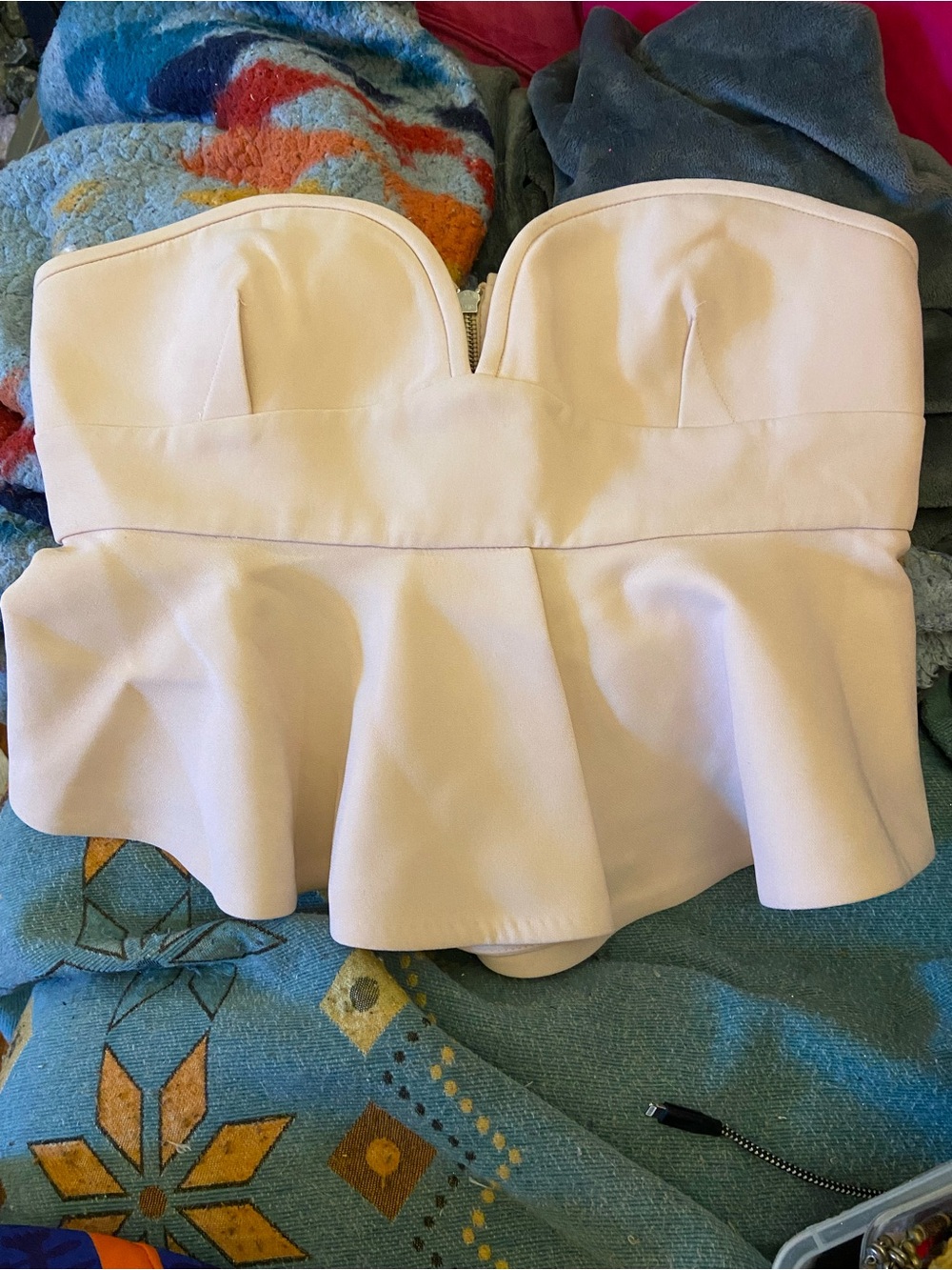 NICHOLAS Blush Strapless Peplum Crop Top